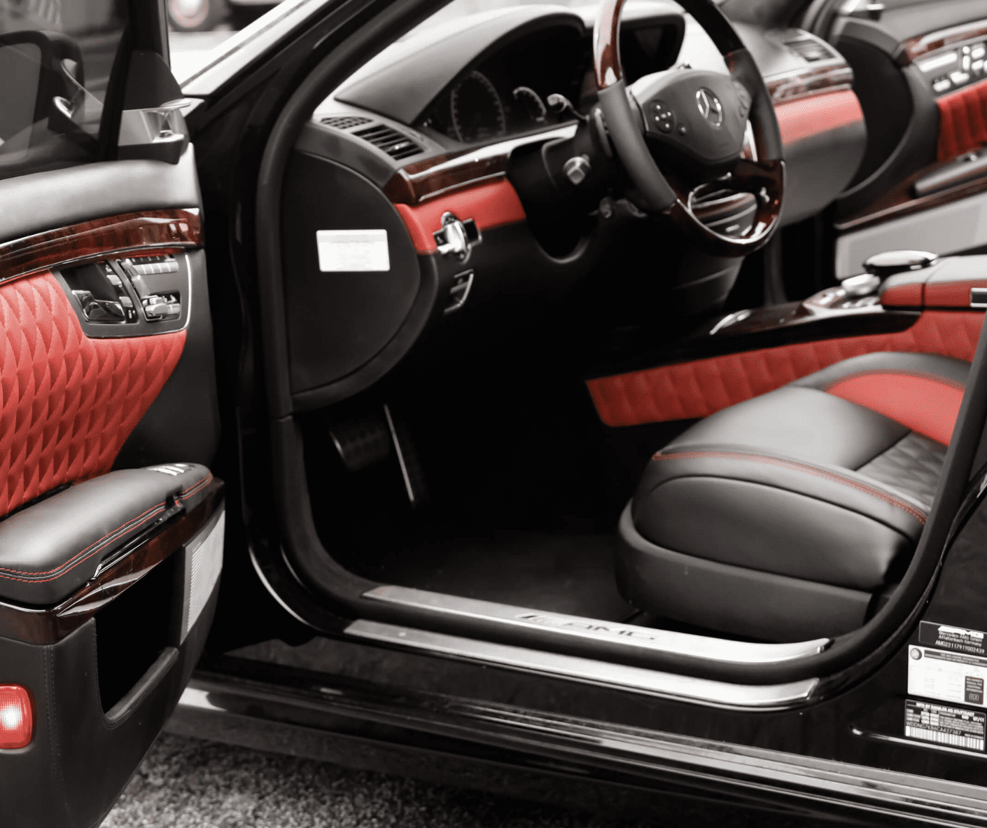 Mercedes full interior reupholstery in black and red leather